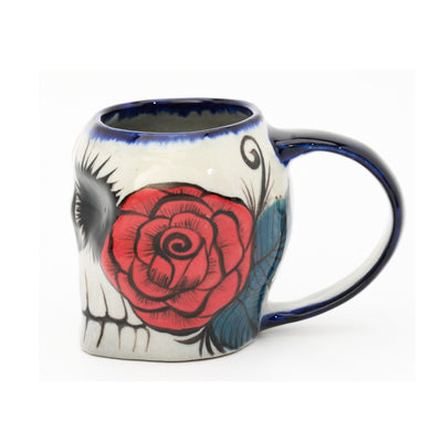 Smell The Roses Skull Mugs - Pair