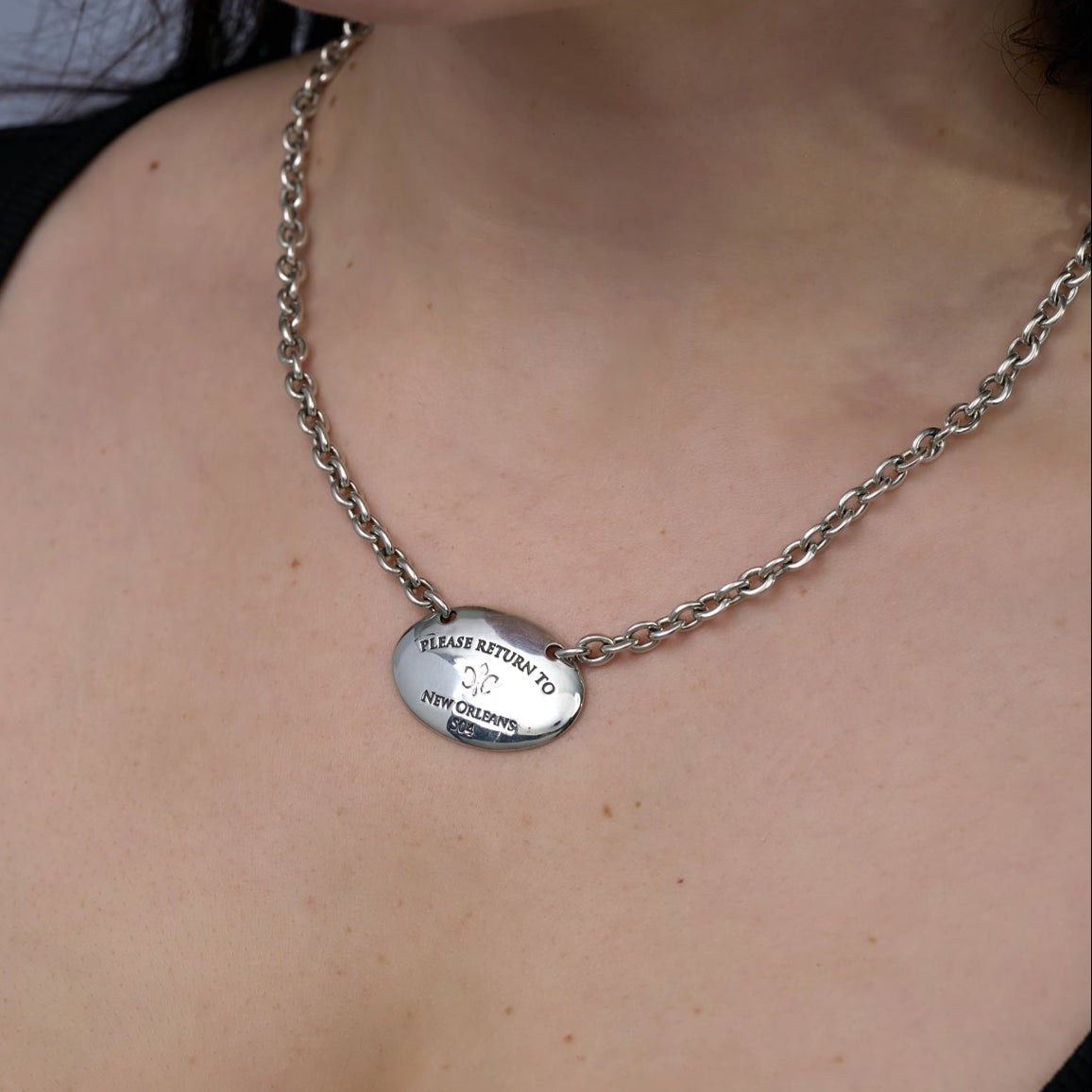 Please Return to New Orleans Oval Necklace - Large