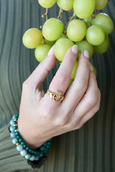 Fleur de Lis Claddagh Ring Gold Vermeil