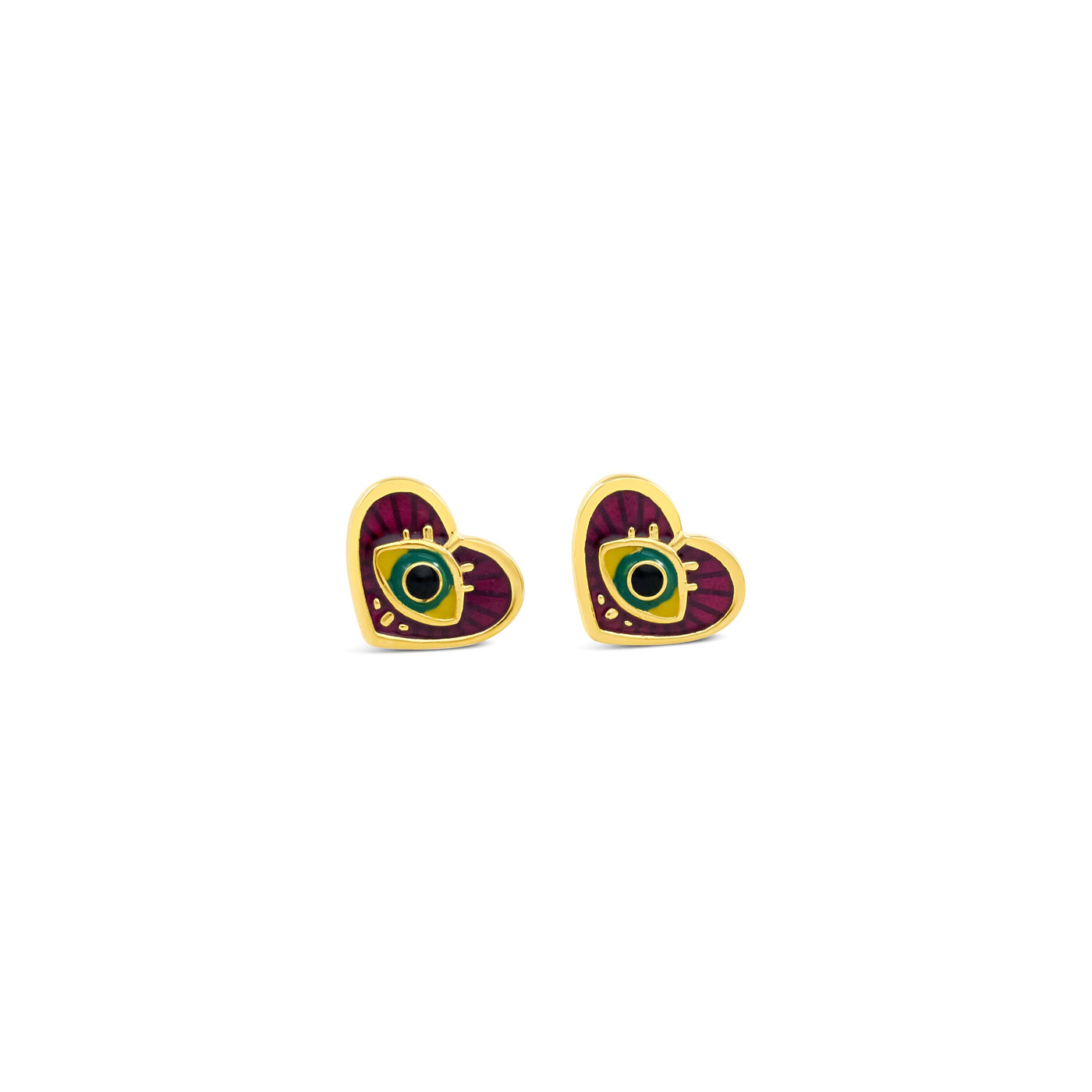 Mardi Gras Evil Eye Heart Earrings - Gold Vermeil