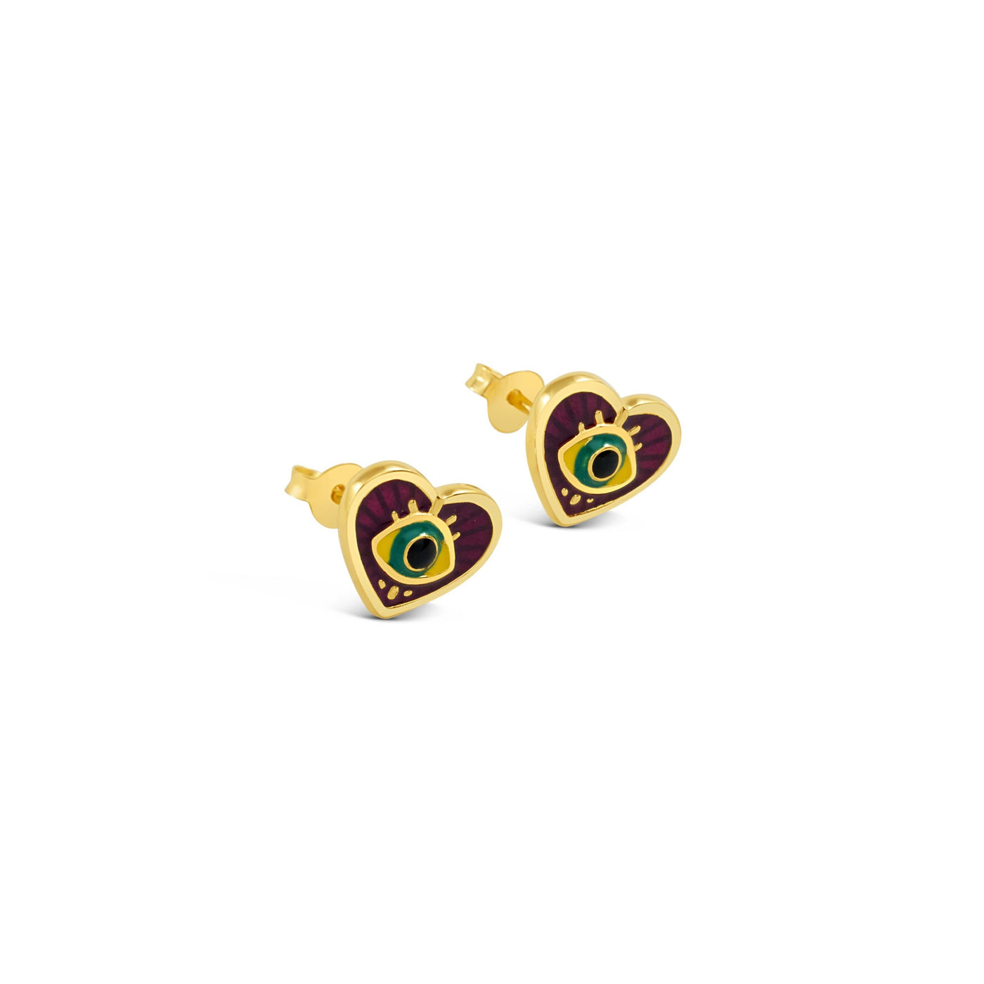 Mardi Gras Evil Eye Heart Earrings - Gold Vermeil