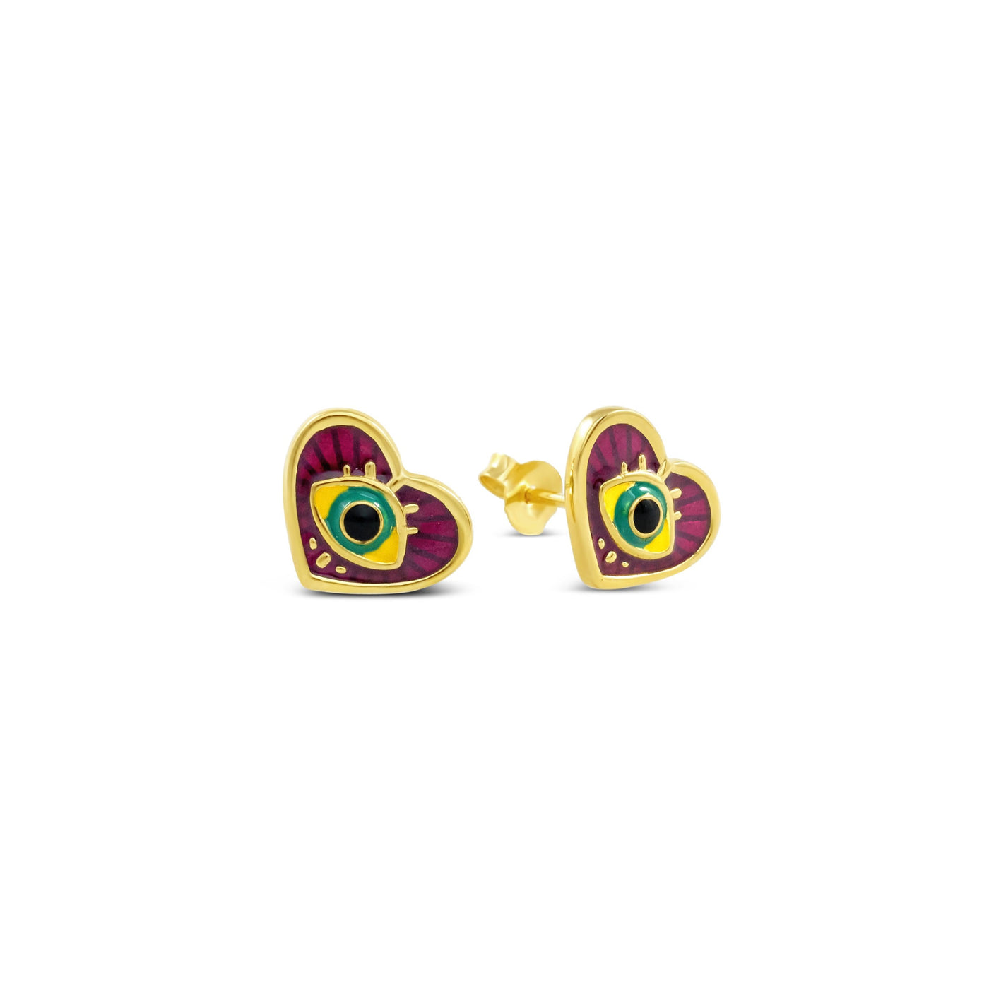 Mardi Gras Evil Eye Heart Earrings - Gold Vermeil