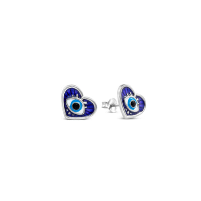 Mediterranean Blue Evil Eye Heart Earrings