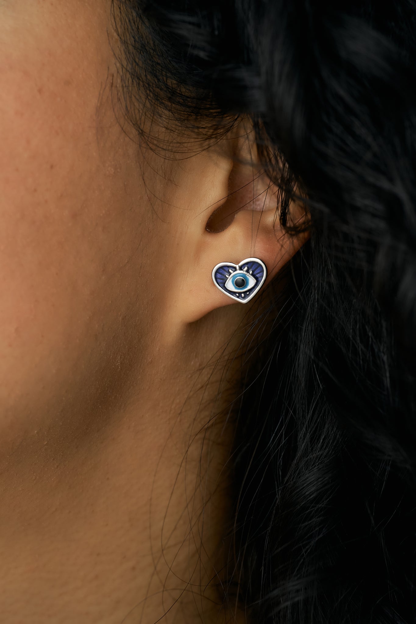 Mediterranean Blue Evil Eye Heart Earrings