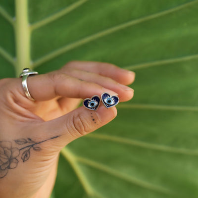 Mediterranean Blue Evil Eye Heart Earrings