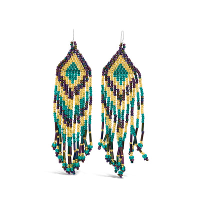 Mardi Gras Waterfall Guatemalan Beaded Earrings - Large