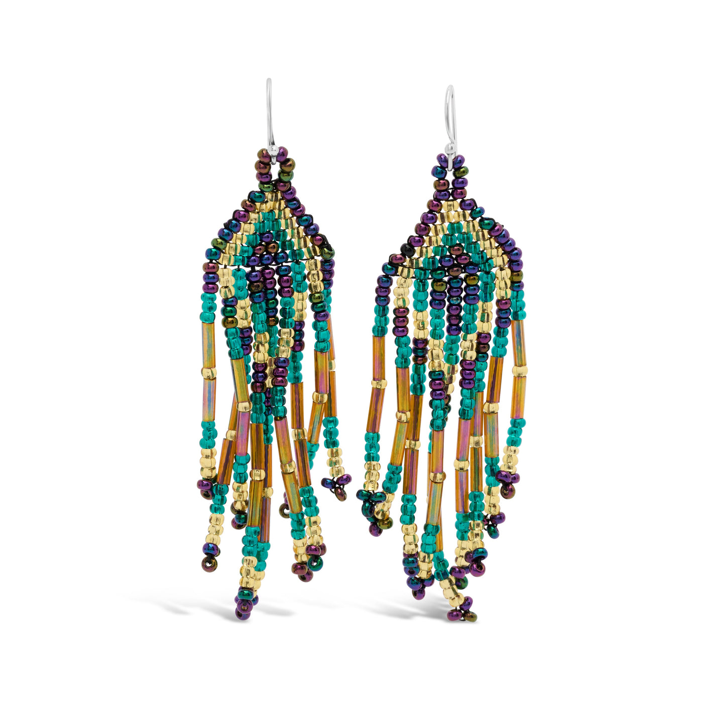 Mardi Gras Waterfall Guatemalan Beaded Earrings - Small