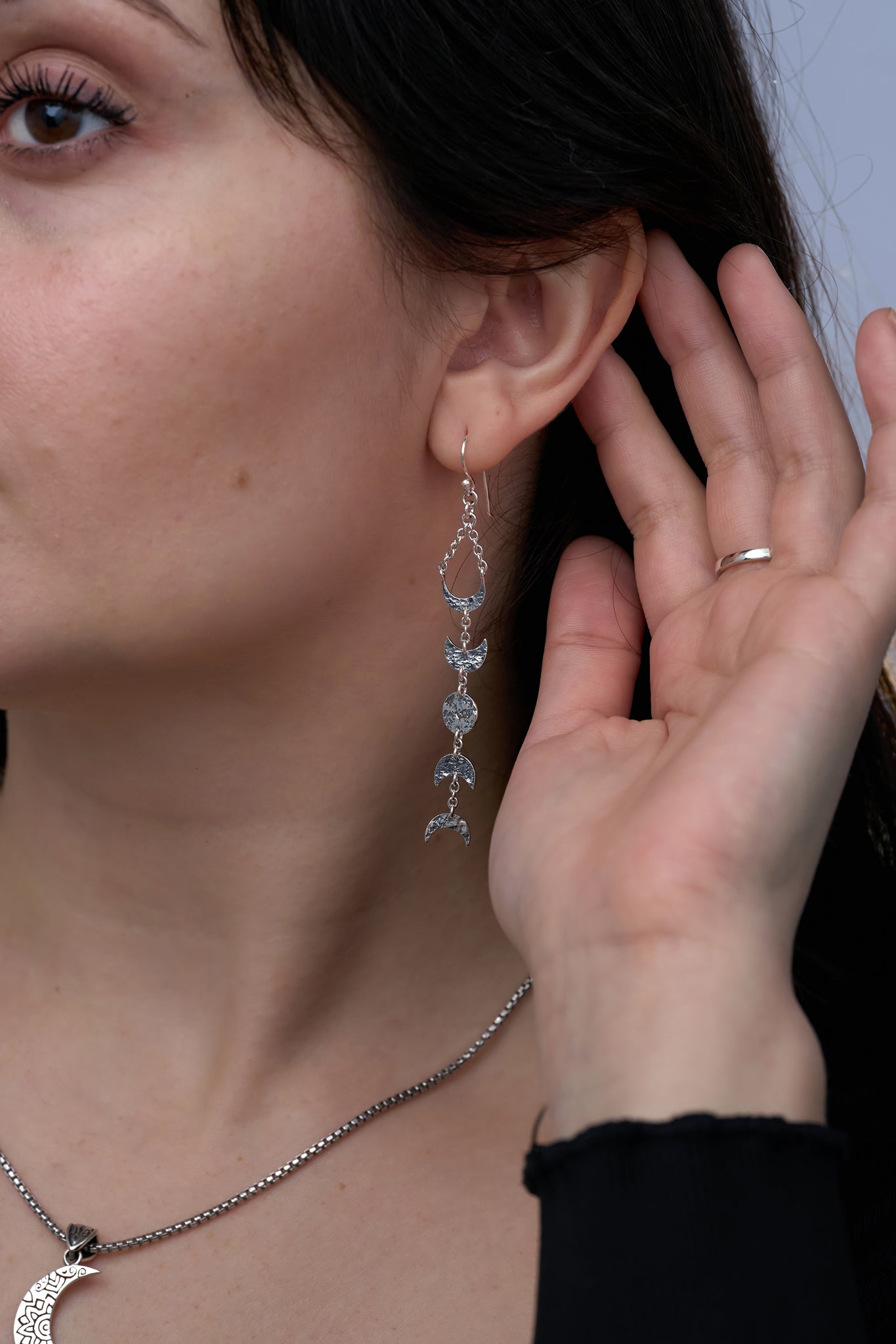 Hammered Moon Phase Earrings