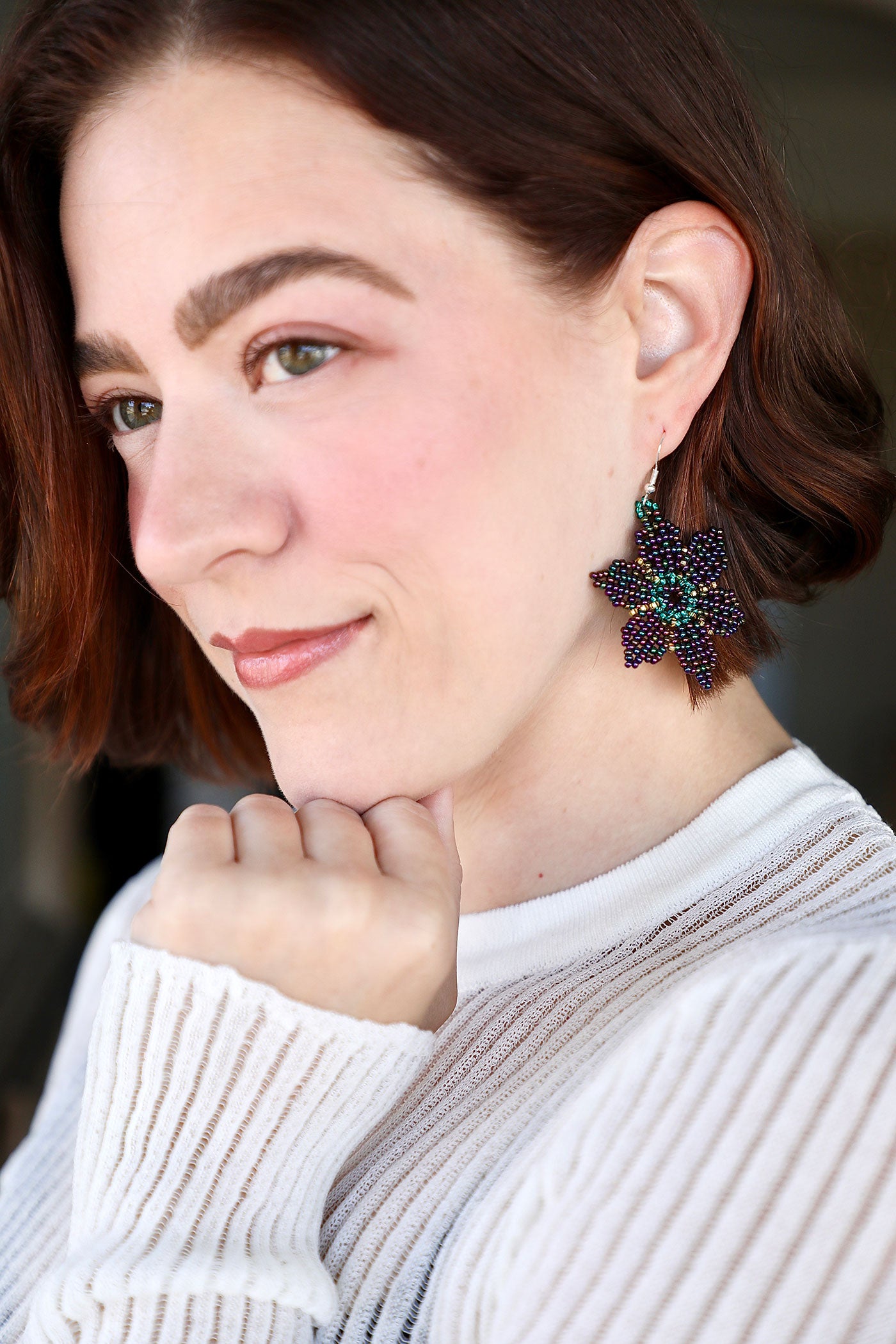 Guatemalan Beaded Mardi Gras Flowers Earrings