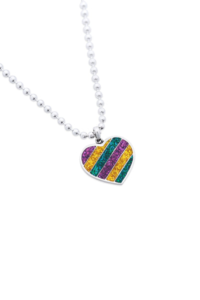 Mardi Gras Heart Charm - Large