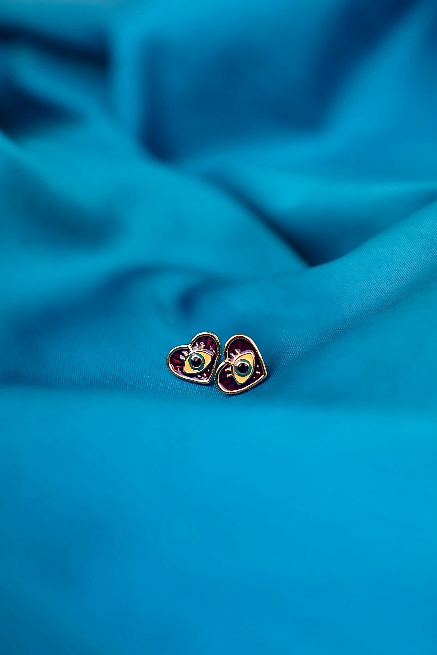 Mardi Gras Evil Eye Heart Earrings - Gold Vermeil