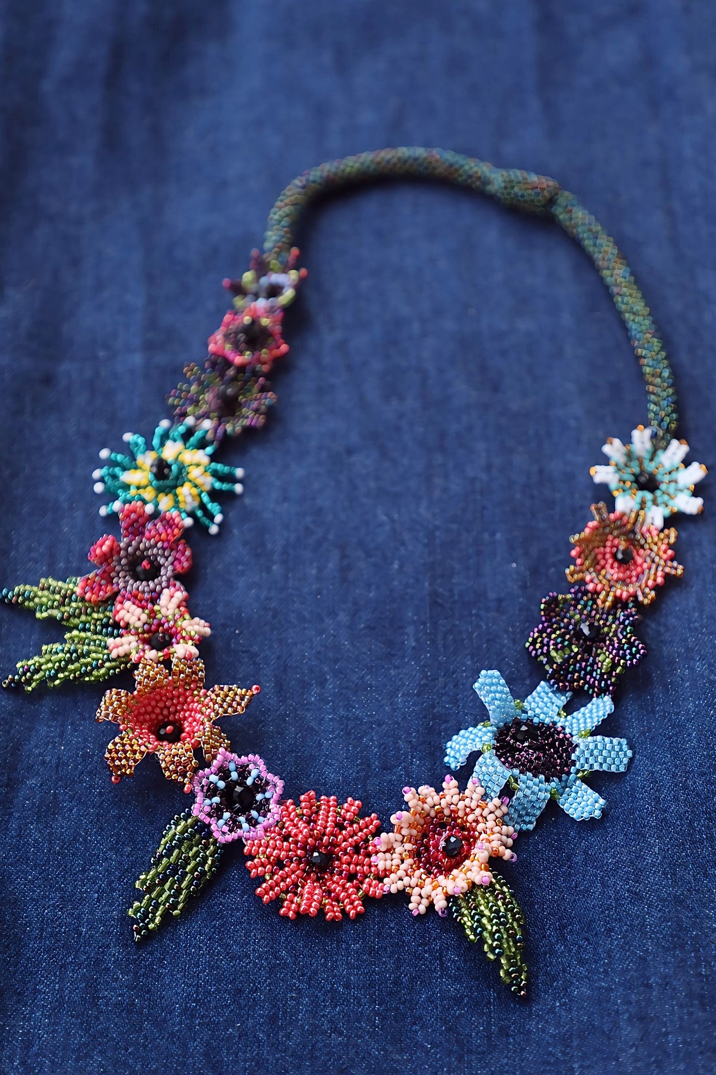 Mardi Gras Flowers Guatemalan Beaded Necklace