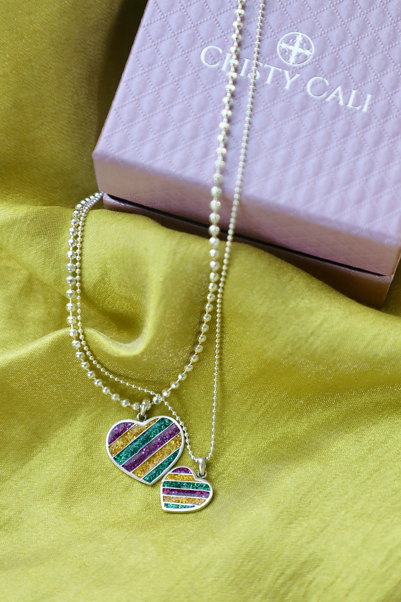 Mardi Gras Heart Charm - Large