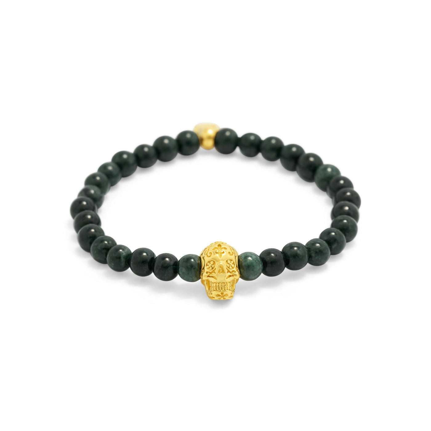 Mayan Jaguar Jade Golden Skull Signature Stretch Bracelet