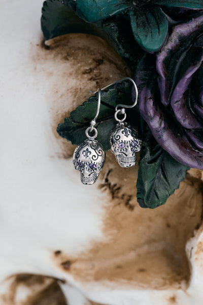 Semi Precious Sugar Skull Earrings - DANGLE