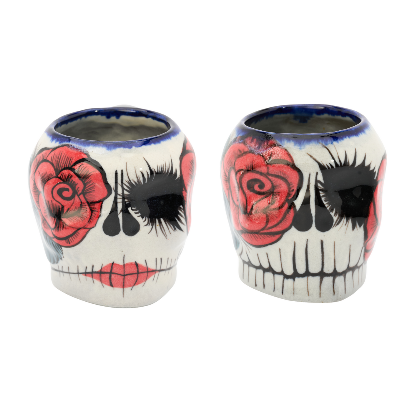 Smell The Roses Skull Mugs - Pair